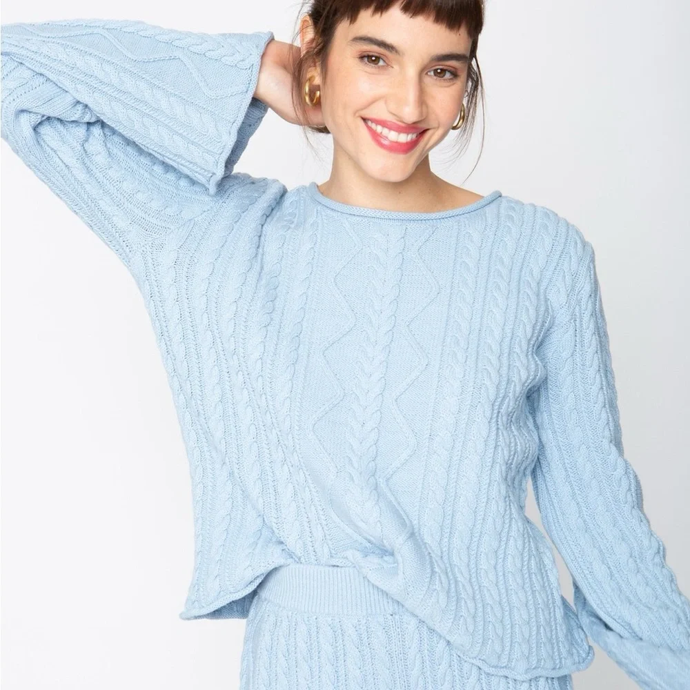 Callahan | Cassidy Cable Knit Sweater in Sky Blue Small